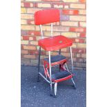 VINTAGE PRESTIGE TUBULAR STEP-CHAIR WITH A RED SEAT AND SWIVEL BACK (H. 91.5, W. 35 CM, D. 29 CM)