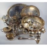 SILVER PLATED COPPER PUNCH SET, WITH A CIRCULAR BOWL EMBOSSED WITH A FLORAL AND FRUIT DECORATION
