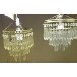 BRASS THREE TIER CORONA CEILING LIGHT WITH FACETED GLASS BEAD AND LOZENGE DROPS (H.32 CM, D. 20