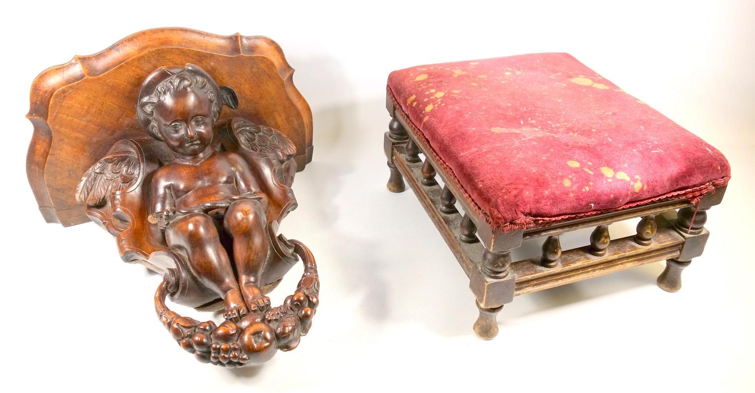 19TH CENTURY ITALIAN CARVED WALNUT WALL BRACKET WITH A FIGURE OF MERCURY SEATED AND HOLDING A - Image 7 of 9