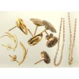 THREE PAIRS OF 9 CT GOLD EAR STUDS, 3.5 GRAMS AND TWO PAIRS OF GILT EAR STUDS (10)