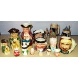 TWO WOODS TOBY JUGS (H.19.5 CM AND 12.5 CM) ELEVEN OTHER CHARACTER JUGS AND TWO STEINS INCLUDING