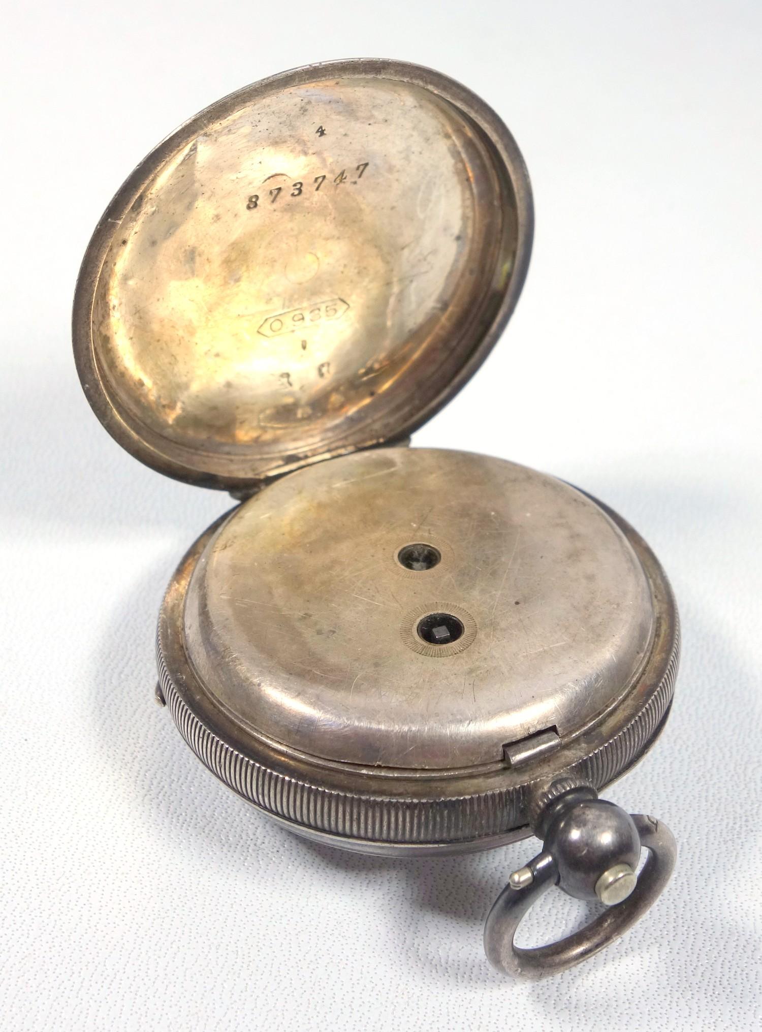 19TH CENTURY SILVER SWISS OPEN FACED POCKET WATCH WITH A WHITE ENAMELLED DIAL INSCRIBED, 'MAKERS - Image 5 of 6
