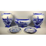 PAIR OF NIMY, BELGIUM, EARTHENWARE BLUE AND WHITE BALUSTER VASES, EACH WITH A WINDMILL AND BUILDING,