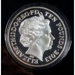 ELIZABETH II 60TH ANNIVERSARY OF HER CORONATION, .999 5 OZ. SILVER PROOF £10 COIN, 2013 (No. 674) IN