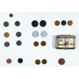 LAUER TOY MONEY COIN BOX CONTAINING 21 TOY MONEY COINS OF QUEEN VICTORIA AND EDWARD VII, 2 SOVEREIGN