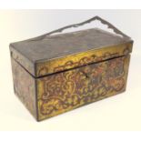 19TH CENTURY FRENCH BOULLE RED TORTOISESHELL RECTANGULAR TEACADDY INLAID WITH ALL OVER BRASS