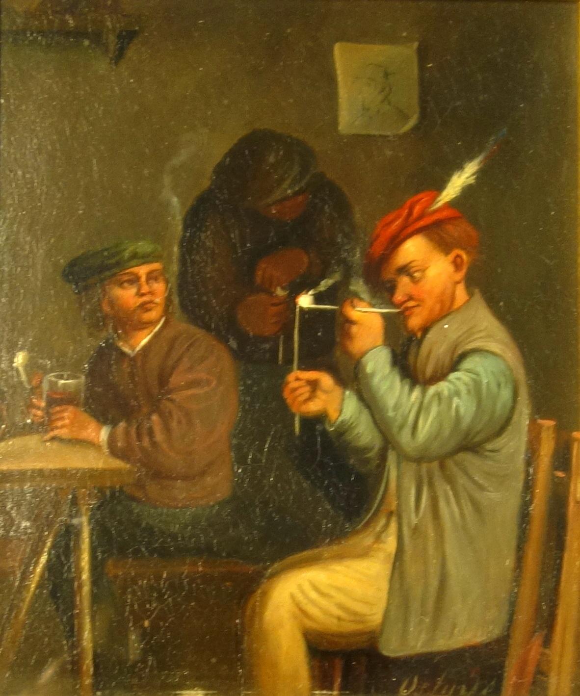 AFTER OSTADE , INTERIOR SCENE, THE PIPE SMOKERS, ON METAL , SIGNED LOWER RIGHT, (28.8 CM X 15.7 CM) - Image 2 of 3