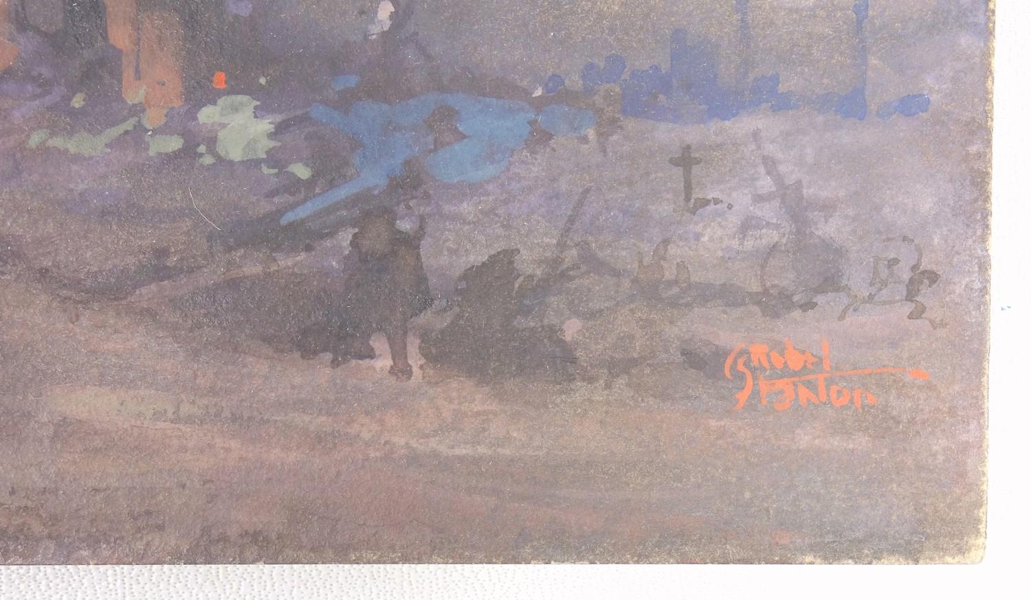 CHARLES REBEL STANTON (1890-1954), WW1, FRANCE-FIGURES AND CHURCH RUINS, SIGNED LOWER RIGHT AND - Image 2 of 3