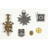 GERMAN THIRD REICH MEDAL AND BADGES: WAFFEN SS SKULL AND CROSS BONES DAGGER BADGE, 1939 CROSS, DAY