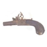 EARLY 19TH CENTURY FLINTLOCK POCKET PISTOL WITH A 4.2 CM STEEL BARREL, FOLDING TRIGGER AND SILVER