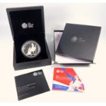 ELIZABETH II .999 5 OZ. SILVER PROOF BRITANNIA, £10 COIN, 2013, IN CAPSULE, WITH C OF A, CASED &