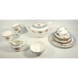 SPODE BONE CHINA TRAPNELL SPRAYS TEASET INCLUDING TEAPOT OF FIFTEEN PIECES PLUS PLATES (DIA. 23.7 CM