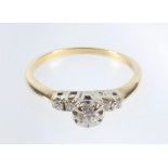 14 CT GOLD RING SET FIVE DIAMONDS, 2.3 GRAMS