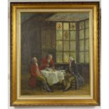 E. LARROQUE, 20TH CENTURY, GENTLEMEN IN A 18TH CENTURY SCENE ENJOYING A GLASS OF WINE AT TABLE