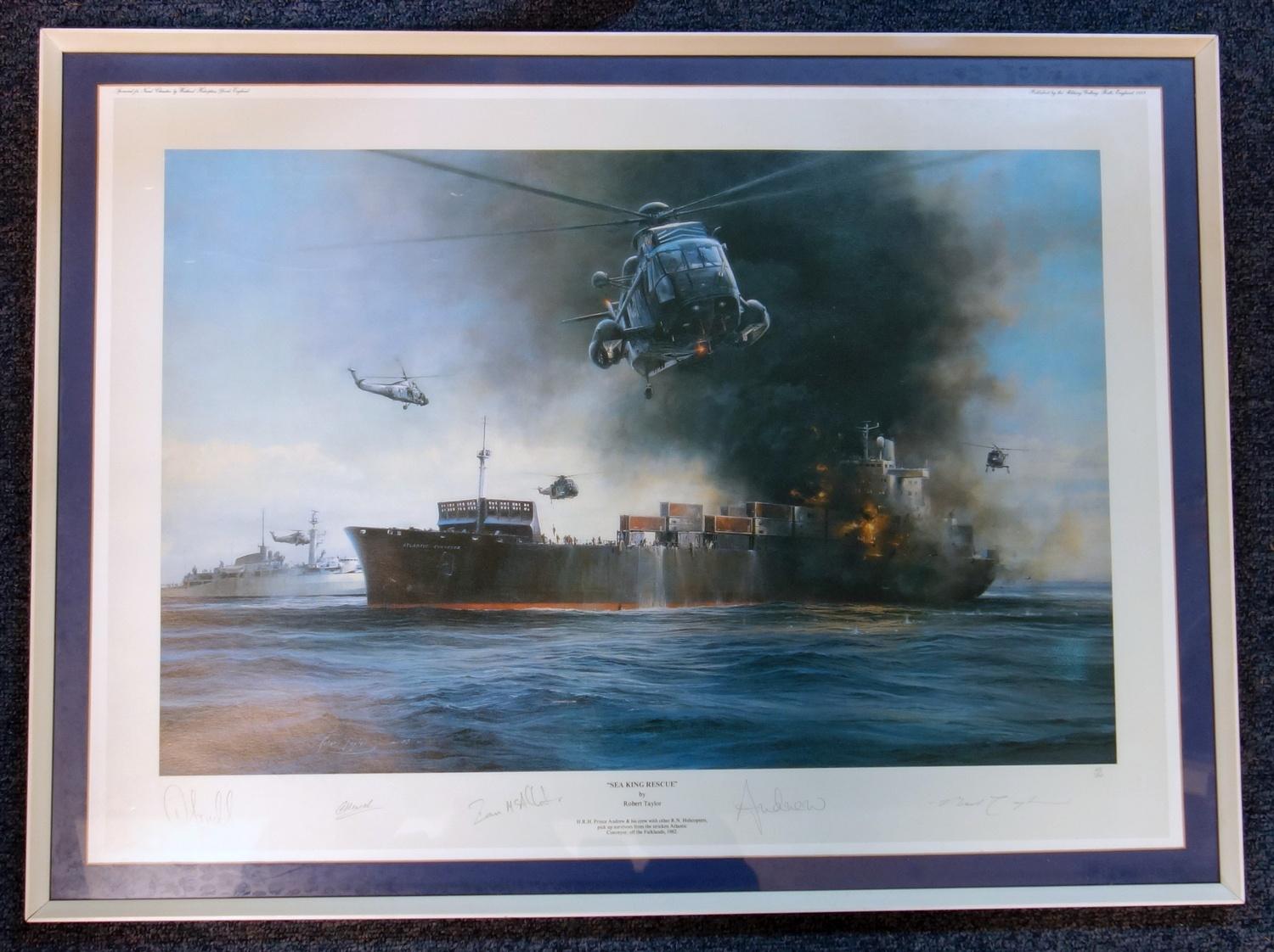 ROBERT TAYLOR (1946), 'SEA KING RESCUE', PRINT (COLOURED) LTD. EDN. 45/100, SIGNED (45 CM X 63.5 CM)