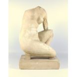 AFTER THE CLASSICAL, A PLASTER CAST FIGURE OF A CROUCHING APHRODITE (H. 32 CM, PLINTH 20.5 CM X 12.5