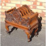 VICTORIAN CARVED OAK CANTERBURY WITH LYRE AND FLORAL DECORATION, ON CABRIOLE LEGS (H. 60, W. 56