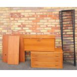 1970'S LADDERAX METAL AND TEAK FINISH UNIT WITH THREE SHELVES, FALL FRONT BUREAU DISCLOSING PIGEON