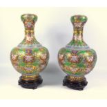 PAIR OF MODERN CHINESE CLOISONNE BALUSTER VASES, EACH WITH ALL-OVER STYLIZED FLORAL, BUTTERFLY AND