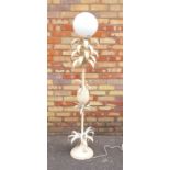 CREAM PAINTED METAL 'PINEAPPLE' LAMP STANDARD ON A CIRCULAR BASE, WITH OPAL GLASS SPHERICAL SHADE (