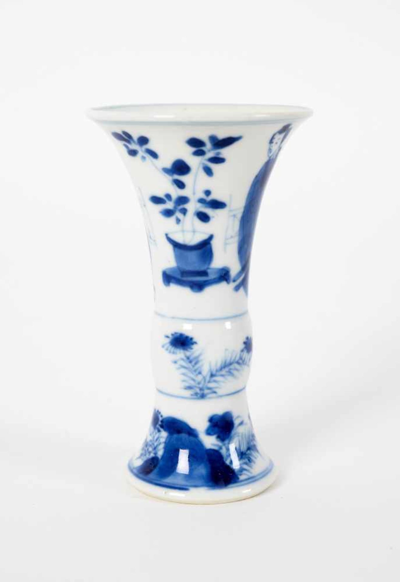 Lot of three diverse blue and white porcelain miniature vases, decorated with flowers, figures, - Image 7 of 14
