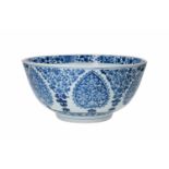 A blue and white porcelain bowl, decorated with flowers. Marked with symbol. China, Kangxi.