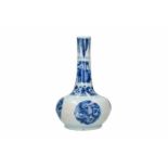 A blue and white porcelain vase, decorated with leaves, flowers and birds. Unmarked. China, Wanli.