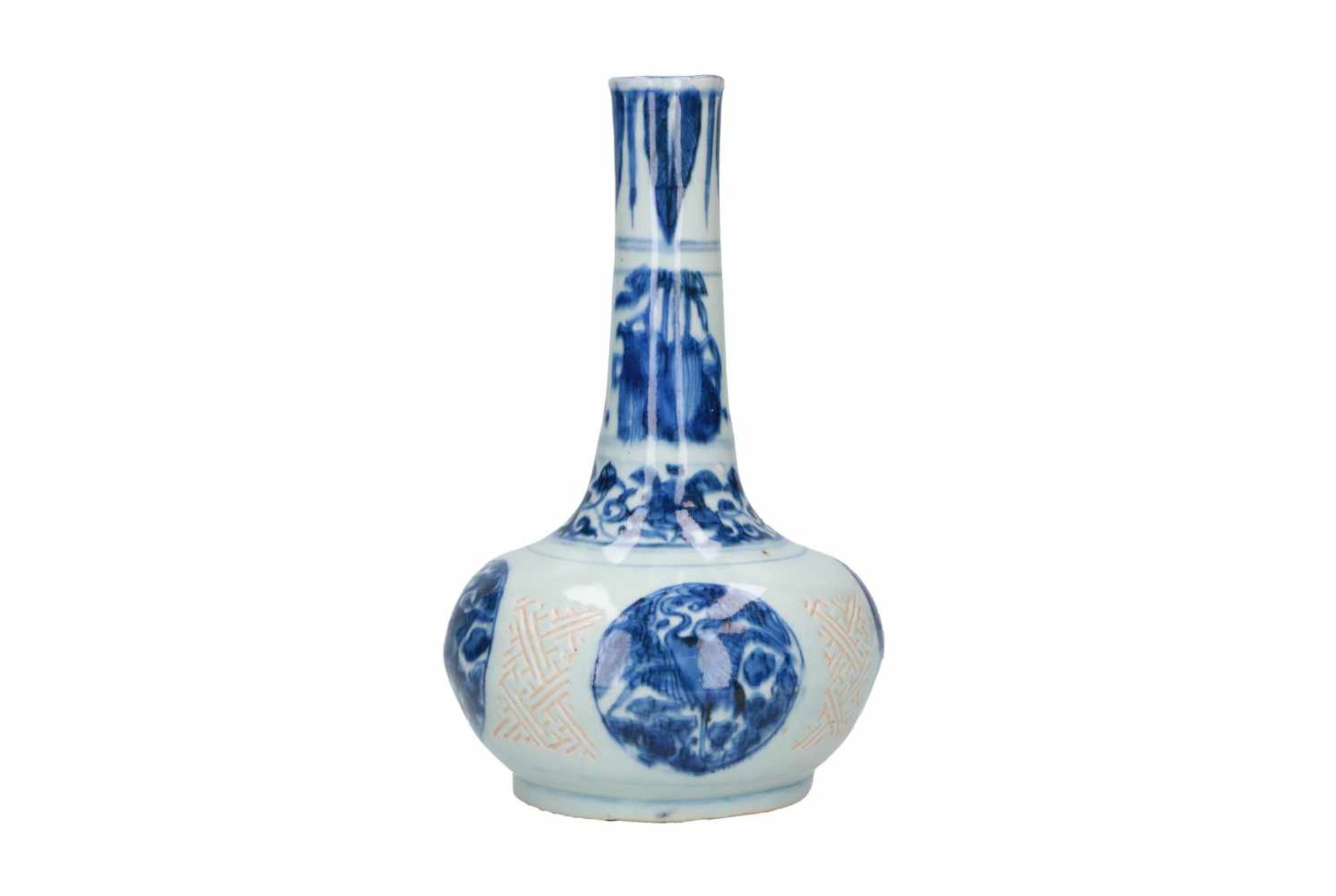 A blue and white porcelain vase, decorated with leaves, flowers and birds. Unmarked. China, Wanli.