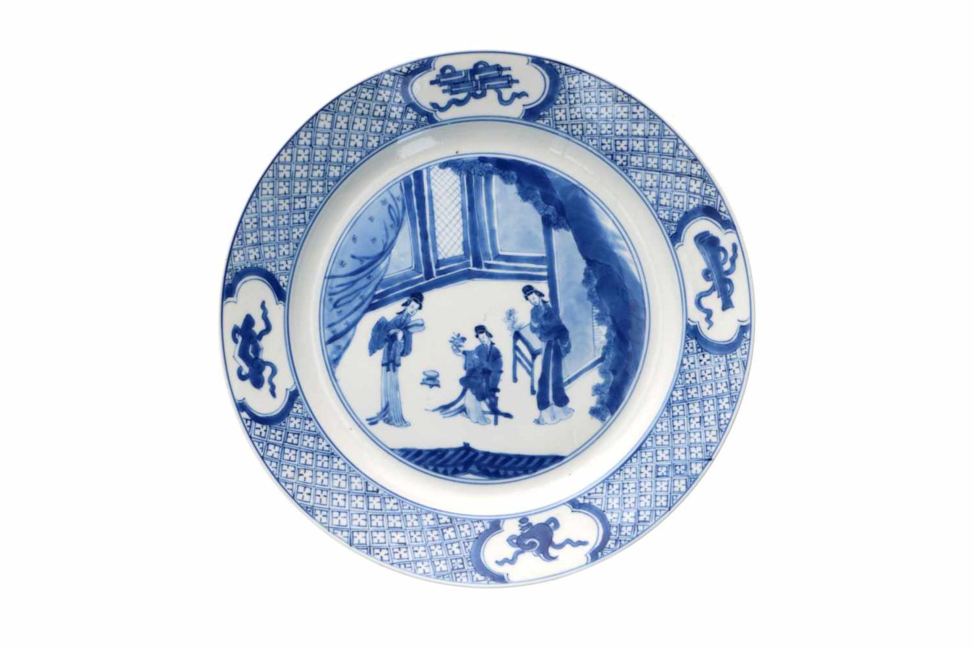 Two blue and white porcelain dishes, decorated with long Elizas in interior. Marked with 6-character - Bild 2 aus 8