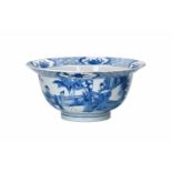 A blue and white porcelain 'klapmuts' bowl, decorated with scenes of the Romance of the Western