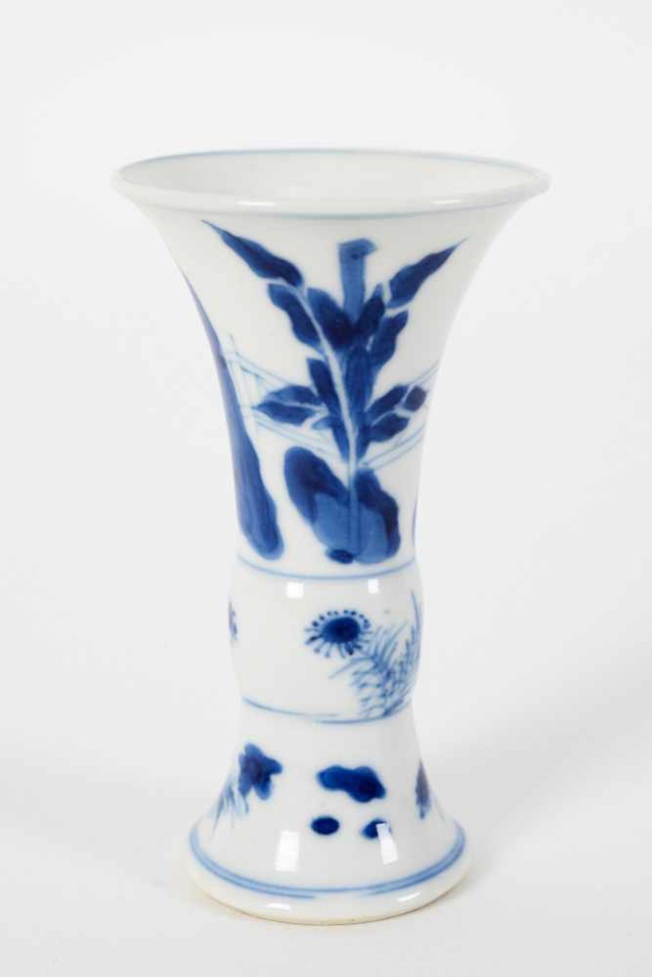 Lot of three diverse blue and white porcelain miniature vases, decorated with flowers, figures, - Image 8 of 14