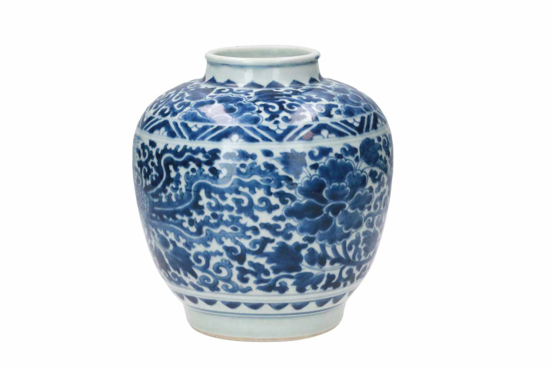 A blue and white porcelain jar, decorated with phoenixes and flowers. Marked with a hare. China, - Image 4 of 6