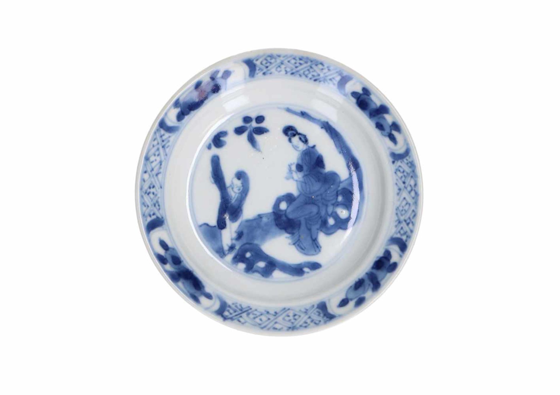 A set of 13 blue and white porcelain saucers, decorated with figures. Marked with 4-character - Bild 6 aus 11