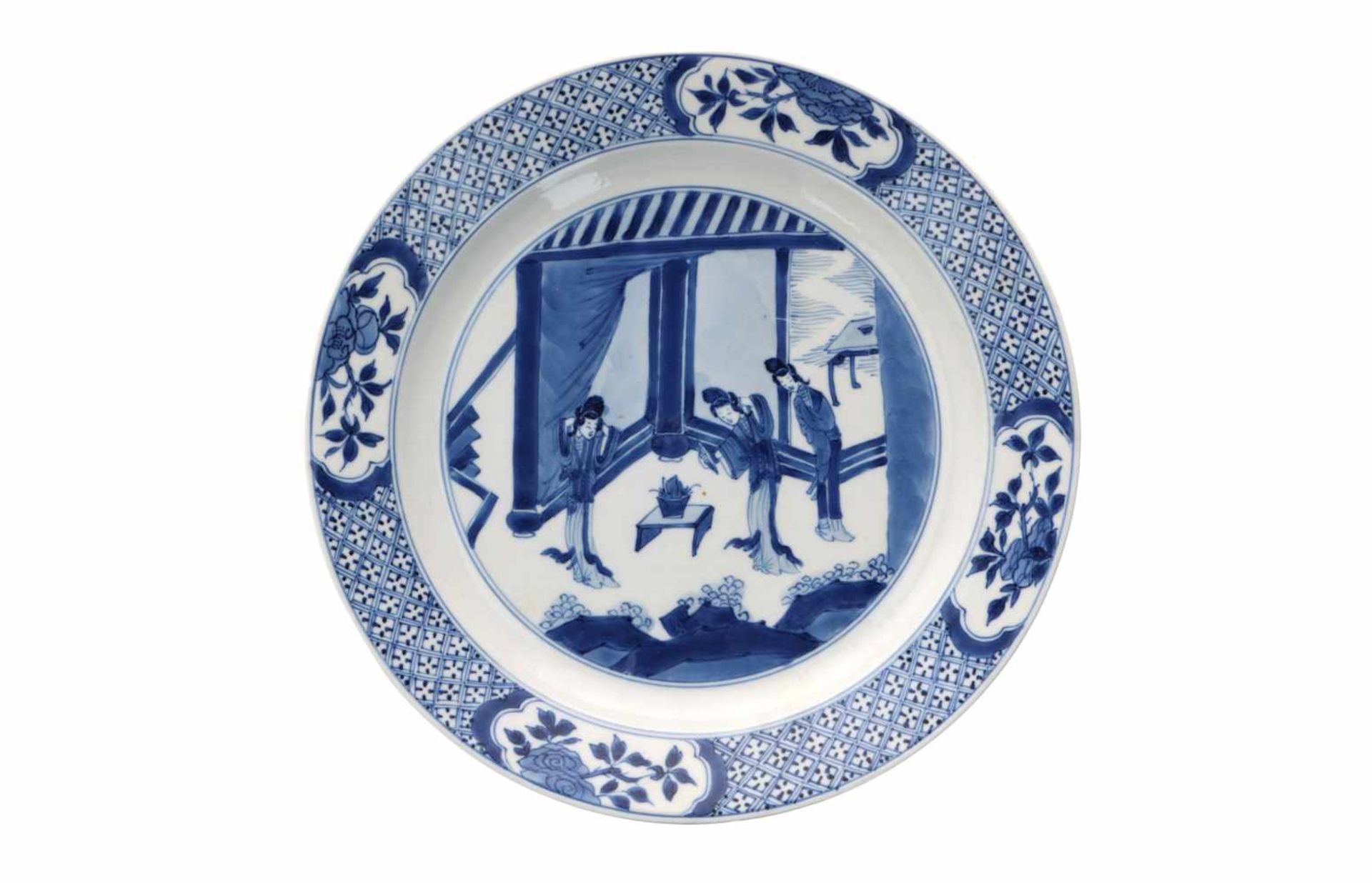 Two blue and white porcelain dishes, decorated with long Elizas in interior. Marked with 6-character - Bild 3 aus 8