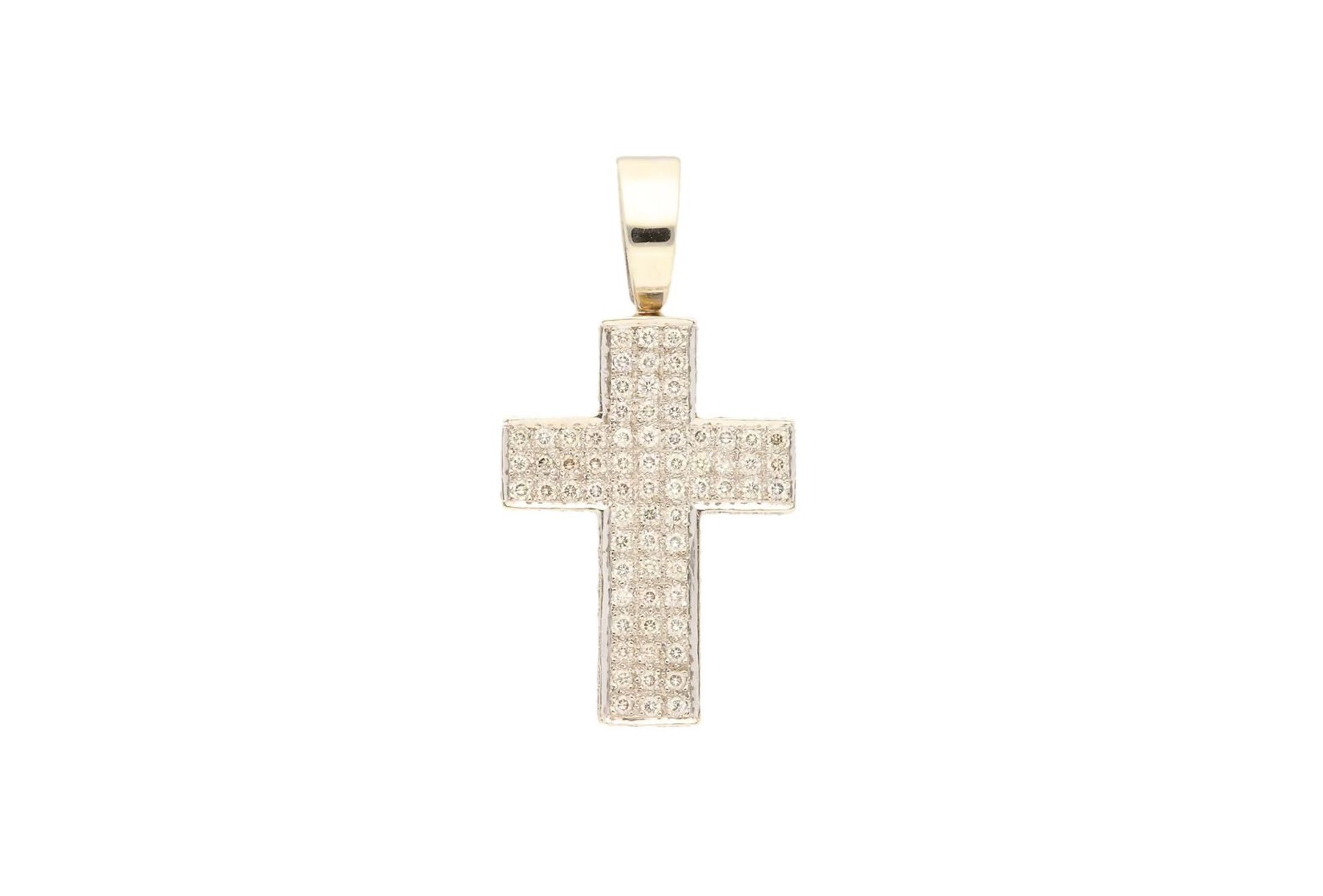 A 14-kt white gold cross pavé set with 124 diamonds of each approx. 0.01 ct. Dim. 4.1 x 2.4 cm. Tot - Image 6 of 6