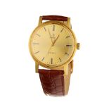 Omega Genève 18-kt golden wristwatch, with mechanical winding, new Croco grain leather wristband, o