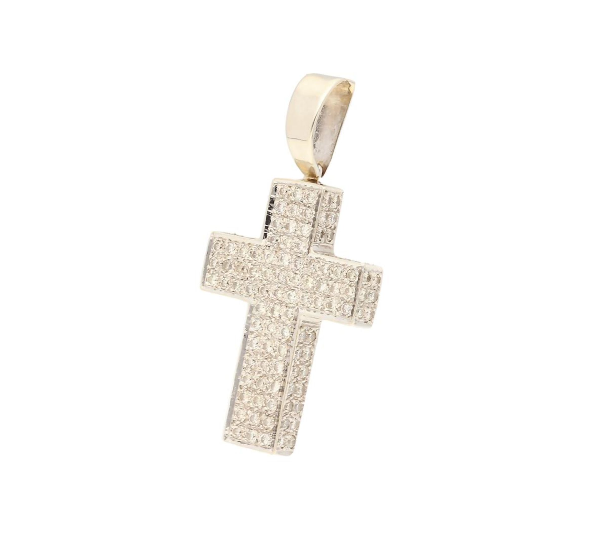 A 14-kt white gold cross pavé set with 124 diamonds of each approx. 0.01 ct. Dim. 4.1 x 2.4 cm. Tot - Image 2 of 6