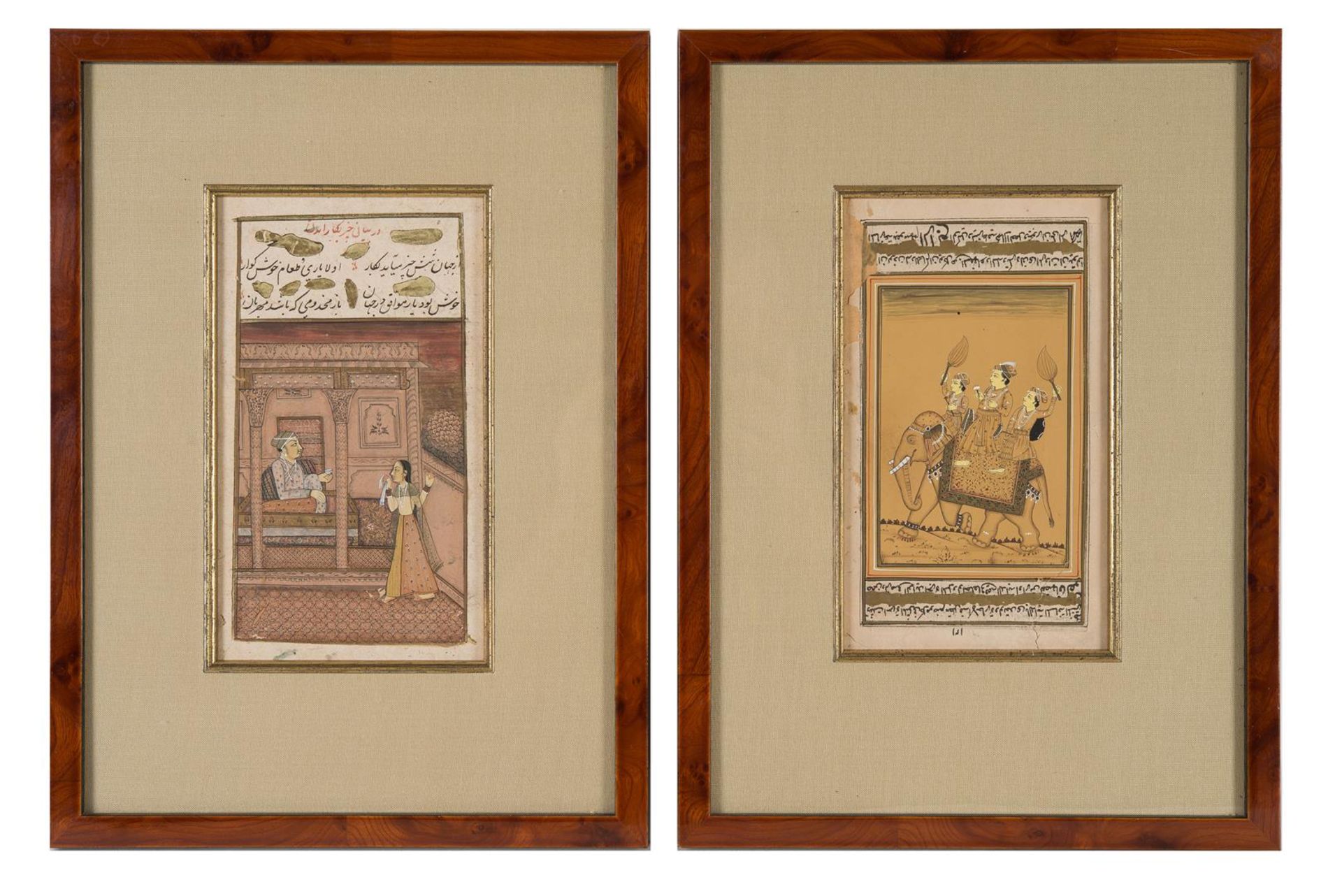 Lot of five diverse miniatures in frame, depicting figures and animals. India, 18th/19th century. - Bild 3 aus 10