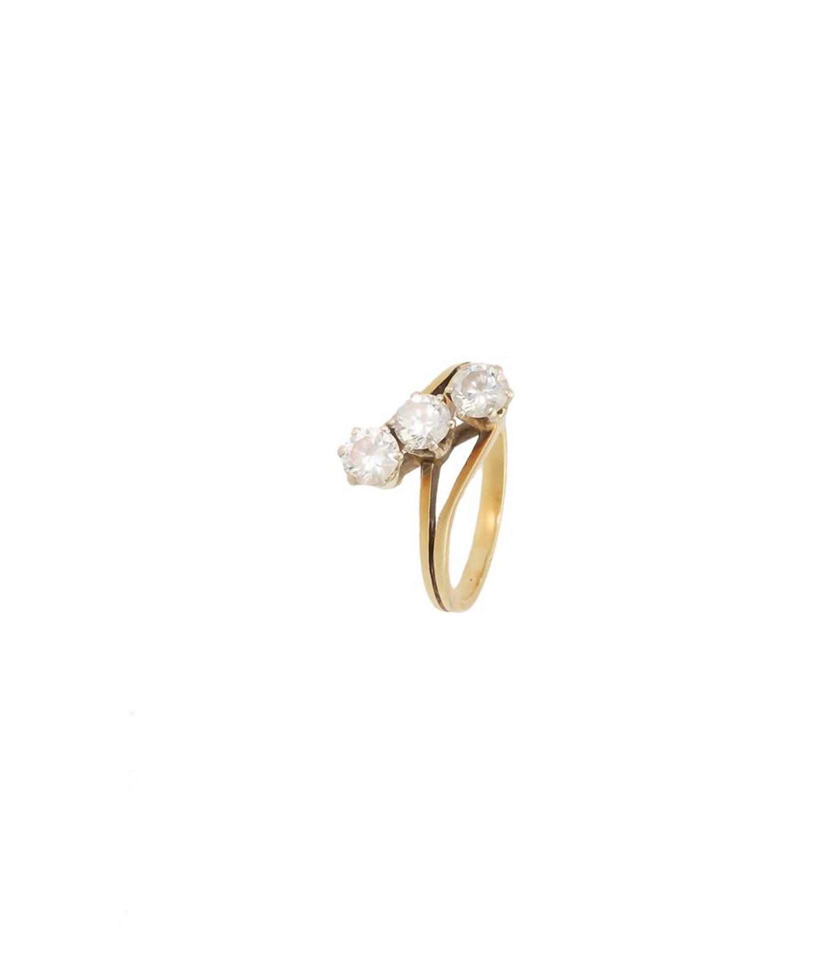 A 14-kt golden ring set with three brilliant-cut diamonds of each approx. 0.17 ct. Size 52 and 6. To - Image 2 of 7