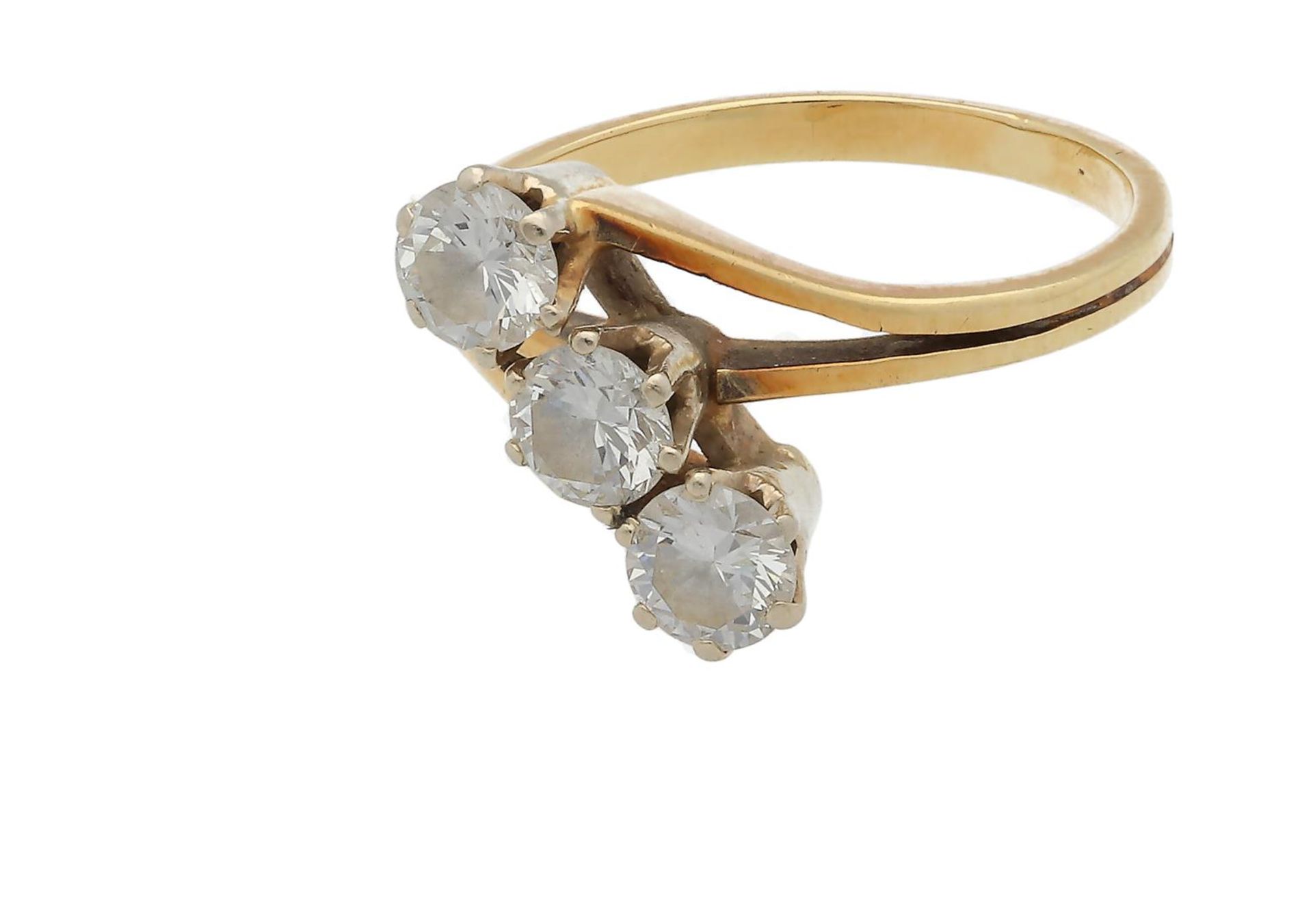 A 14-kt golden ring set with three brilliant-cut diamonds of each approx. 0.17 ct. Size 52 and 6. To - Image 4 of 7