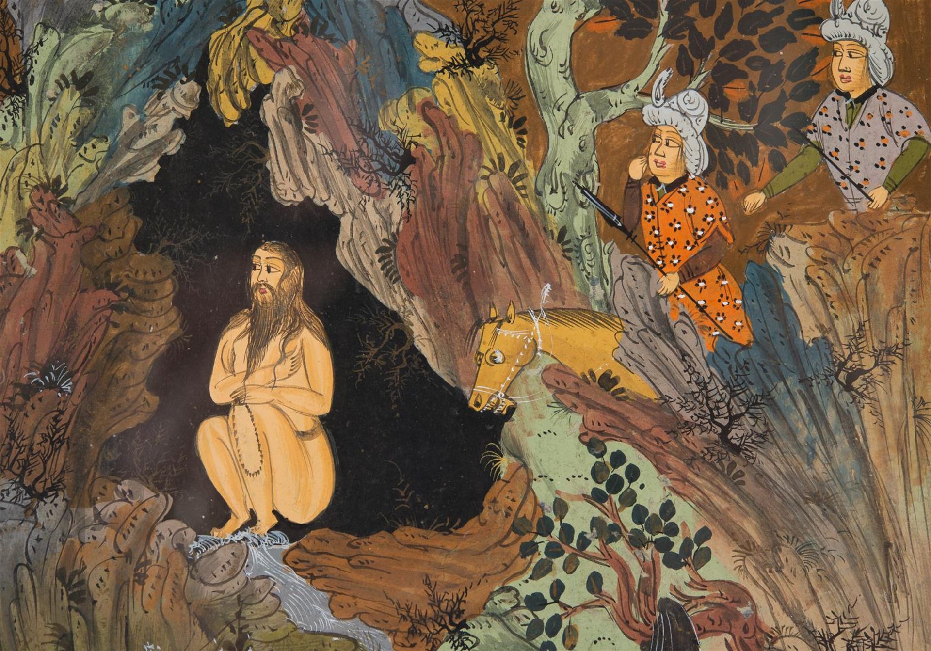 Lot of five diverse miniatures in frame, depicting figures and animals. India, 18th/19th century. - Bild 9 aus 10