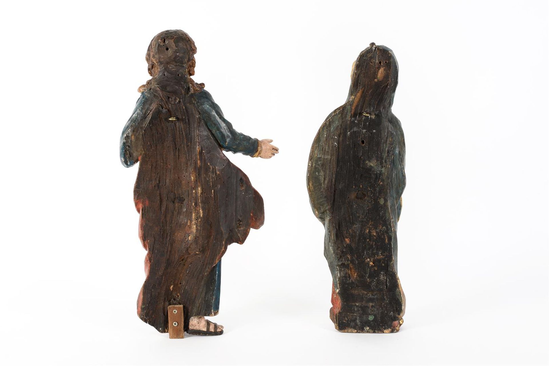 Two polychrome wooden sculptures of Maria Cleophas and possibly Josef of Arimathea. Possibly Germany - Bild 2 aus 7