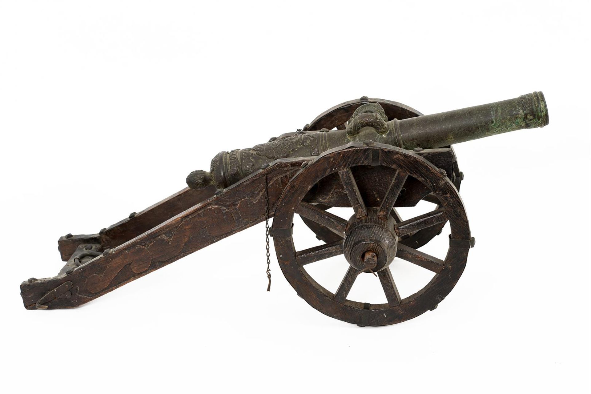 A pair of bronze cannons with coat of arms, on wooden gun carriage. Dated 1630. Holland, 19th centur - Bild 5 aus 9