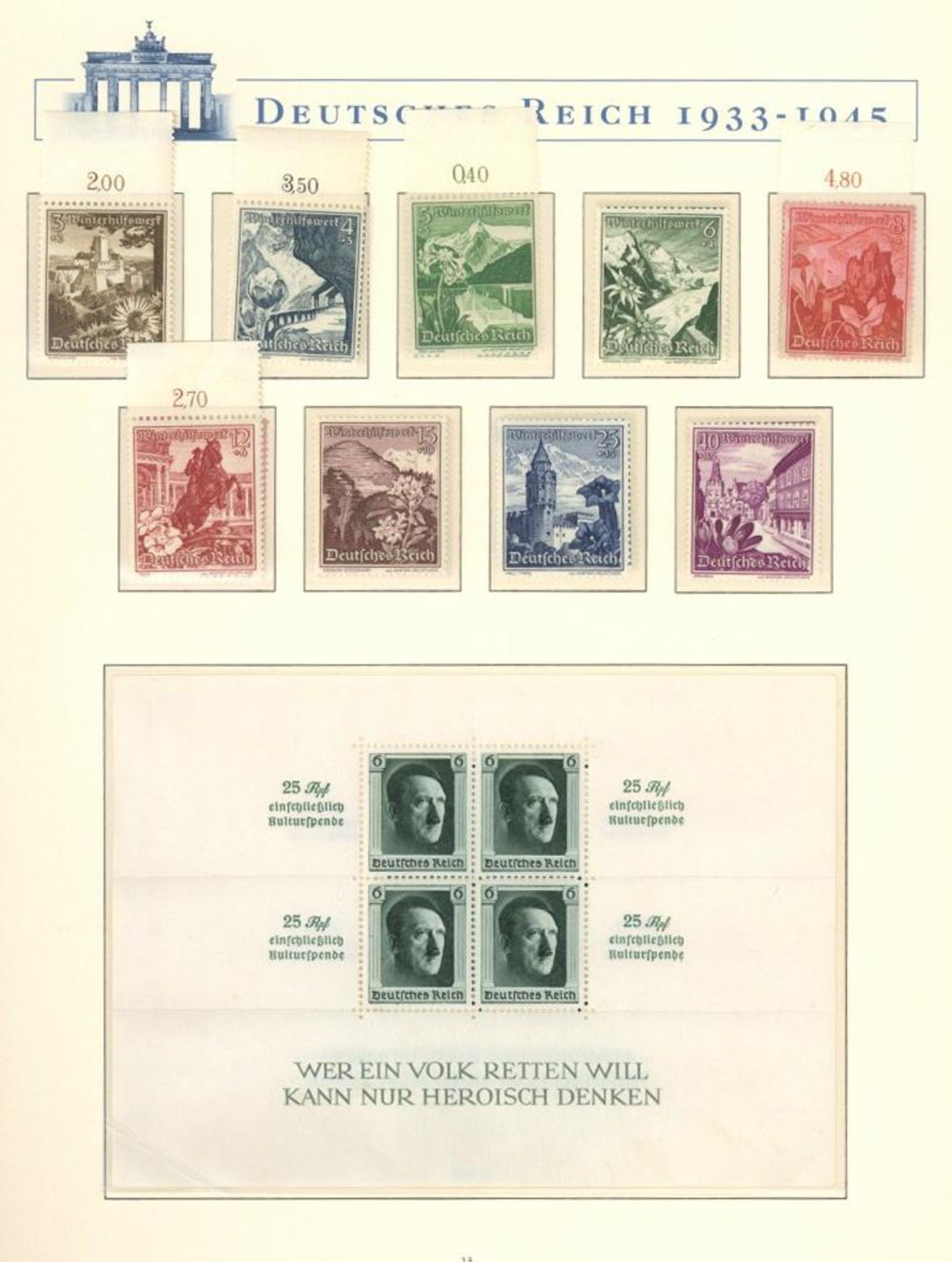 Deutsches Reich, 1933/45, Teilsammlung im Vordruckringbinder, **/*/gest., dabei 3 Blocks, etwas