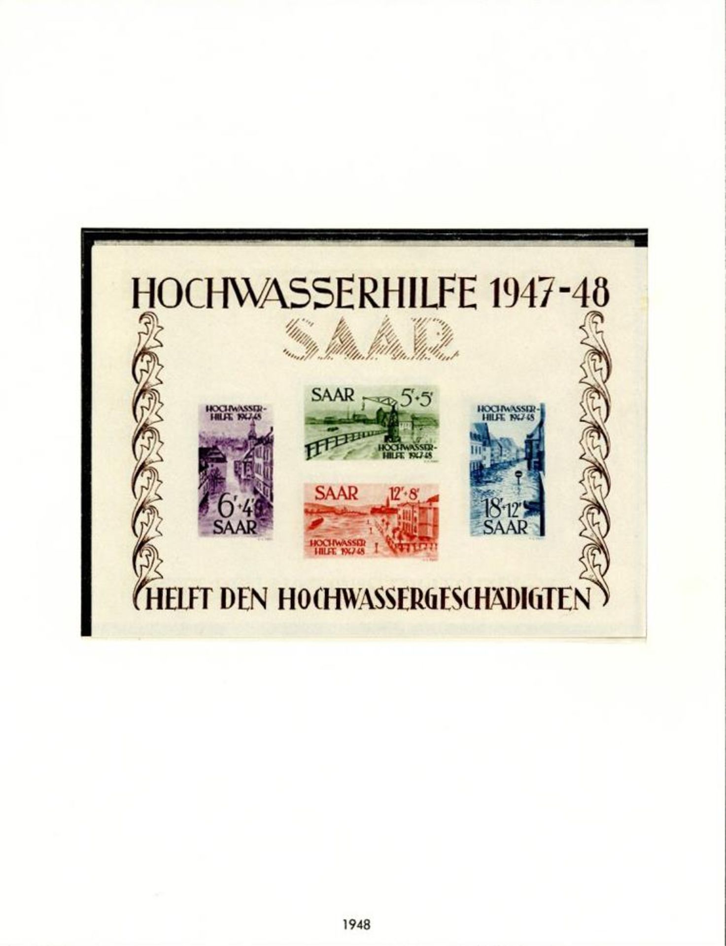 Saar, 1947/58, meist ** Sammlung auf Safe-Vordrucken, mit Block 1 (leichte Kalanderbüge) und Block 2