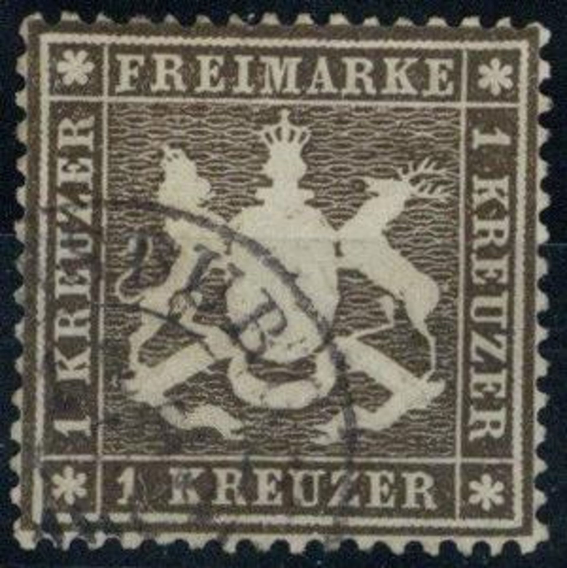 WÜRTTEMBERG, Mi.Nr.16yb, 1861, 1 Kr dunkelbraun, Teil-K2, farbfrisch, gut gezähnt, einwandfrei,