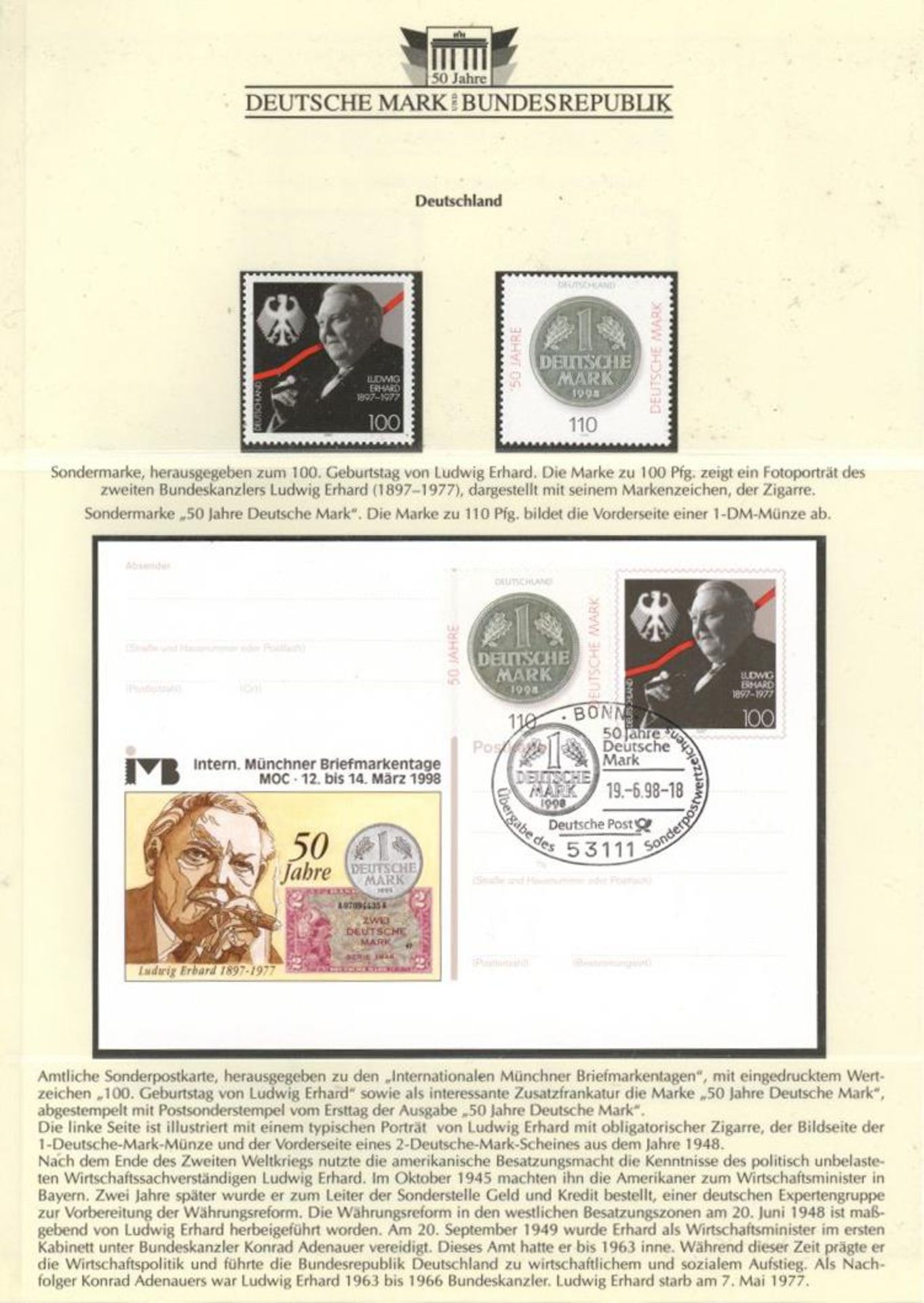 MOTIV-Sammlung -50 Jahre DEUTSCHE MARK - BUNDESREPUBLIK- im Vordruckbinder **/gest./Brief, ca.