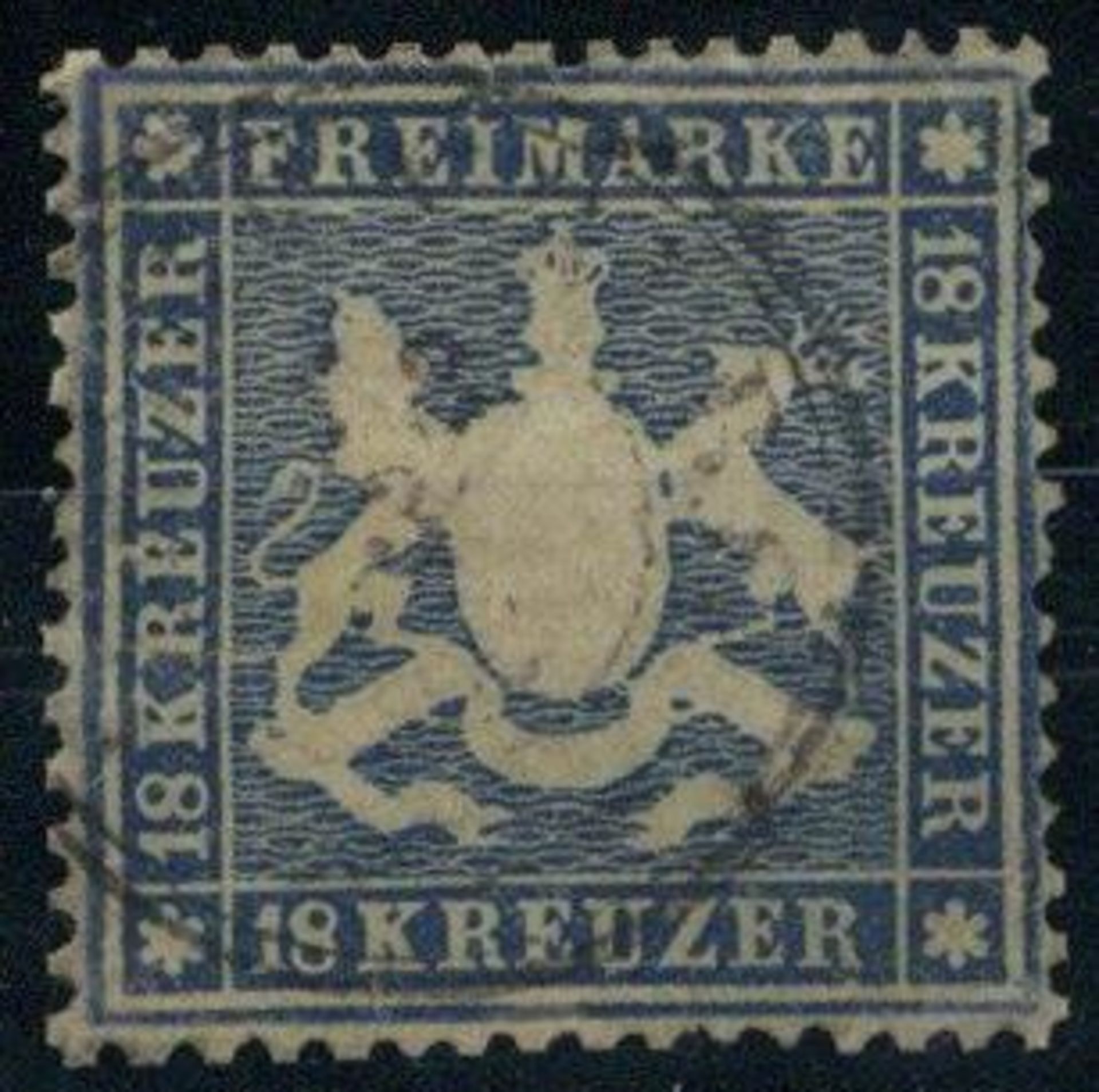 WÜRTTEMBERG, Mi.Nr.20y, 1862, 18 Kr blau auf dünnem Papier, rep., rs. Verstärkungen, Teil-K3,