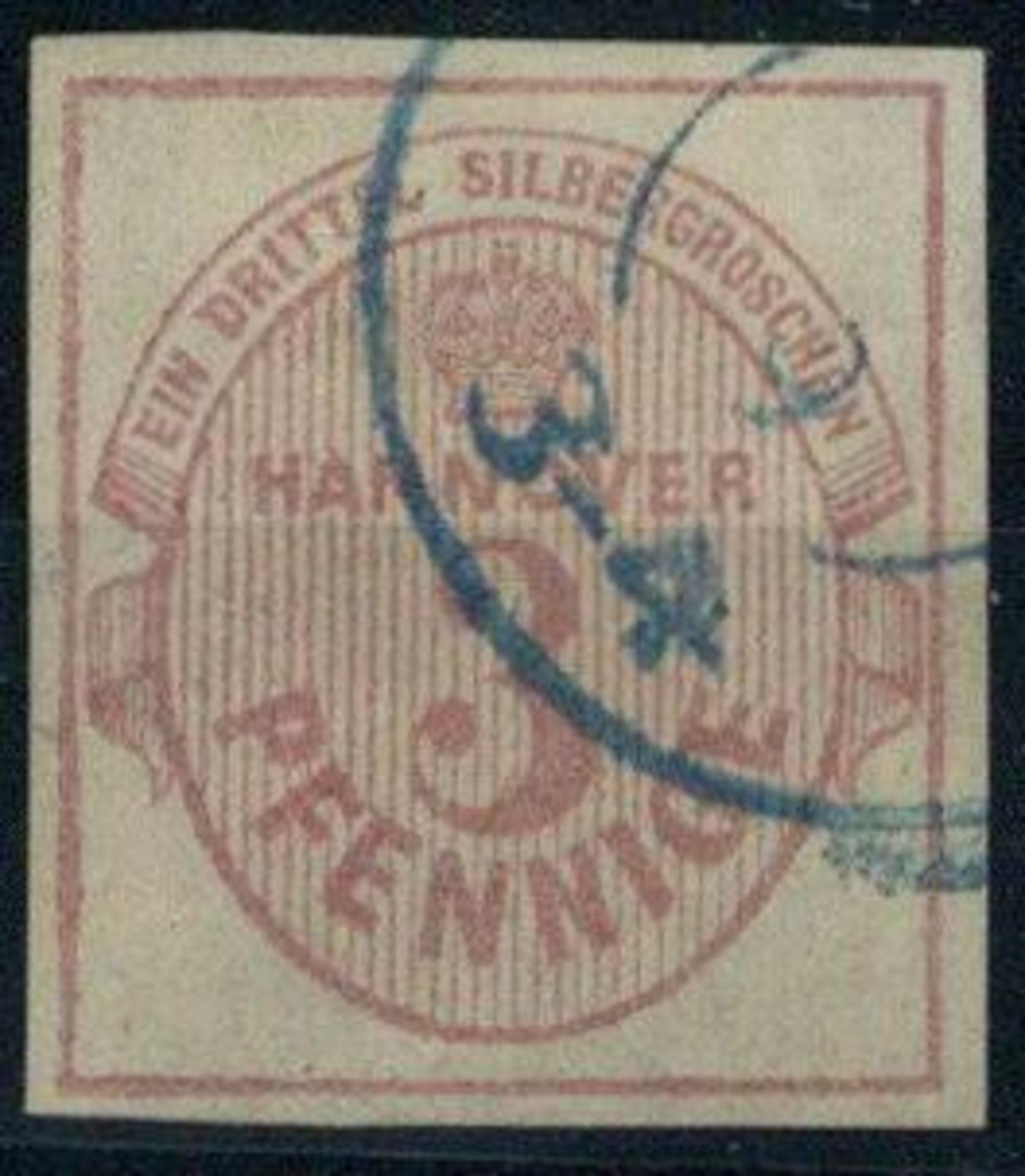 HANNOVER, Mi.Nr.6a, 1853, 3 Pf/1/3 Sgr mattrötlichkarmin, vollrandig, rs. l.o. etwas hell, K2 .. 9